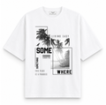 RAVYNN Oversized White T-Shirt – "Somewhere Paradise" Tropical Collage Graphic