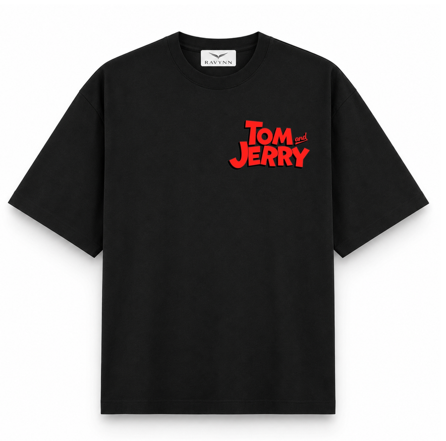 RAVYNN Oversized Black T-Shirt – Red Tom and Jerry Graphic