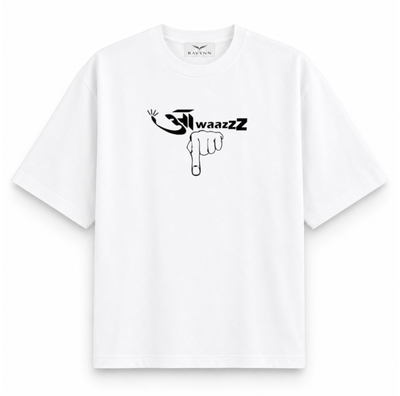 RAVYNN Oversized White T-Shirt – "Awaazz" Pointing Hand Hindi-English Graphic