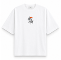 RAVYNN Oversized White T-Shirt – Calligraphic "Shree Ram" Bow & Flag Graphic