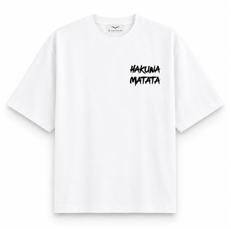 RAVYNN Oversized White T-Shirt – "Hakuna Matata" Chest Typography Graphic