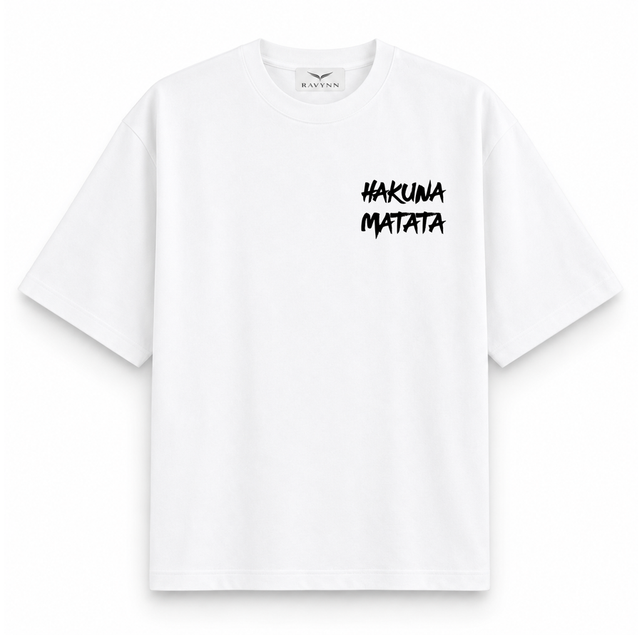 RAVYNN Oversized White T-Shirt – "Hakuna Matata" Chest Typography Graphic