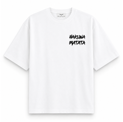 RAVYNN Oversized White T-Shirt – "Hakuna Matata" Chest Typography Graphic