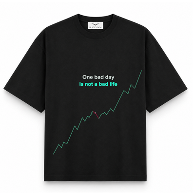 RAVYNN Oversized Black T-Shirt – "One Bad Day Is Not A Bad Life" Stock Graph Graphic
