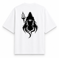 RAVYNN Oversized White T-Shirt – Lord Shiva Tripundra & Trishul Silhouette Graphic