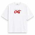 RAVYNN Oversized White T-Shirt – "They Call Him OG" Red Brush Typography Graphic