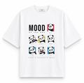 RAVYNN Oversized White T-Shirt – "Mood of the Day" Panda Grid Graphic
