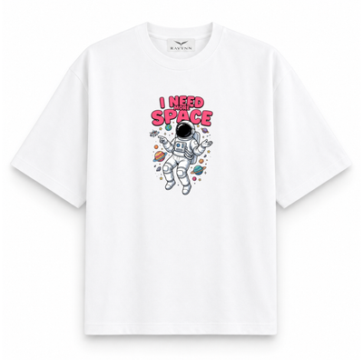 RAVYNN Oversized White T-Shirt – "I Need More Space" Astronaut Graphic