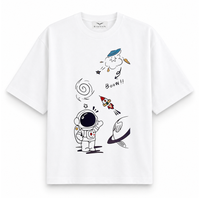 RAVYNN Oversized White T-Shirt – Doodle Astronaut & Space Rocket Graphic