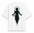 RAVYNN Oversized White T-Shirt – Ultra Instinct Goku Halo Silhouette Anime Back Graphic