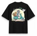 RAVYNN Oversized Black T-Shirt – Tom and Jerry Scooter Graphic