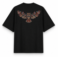 RAVYNN Oversized Black T-Shirt – Vibrant Tribal Geometric Owl Graphic