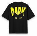 RAVYNN Oversized Black T-Shirt – Yellow "DARK" Black Cat Graphic