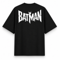 RAVYNN Oversized Black T-Shirt – White Batman Emblem & Back Typography Graphic