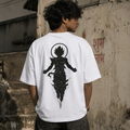 RAVYNN Oversized White T-Shirt – Ultra Instinct Goku Halo Silhouette Anime Back Graphic