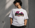 RAVYNN Oversized White T-Shirt – Roronoa Zoro Eyes & Purple Dragon Anime Graphic