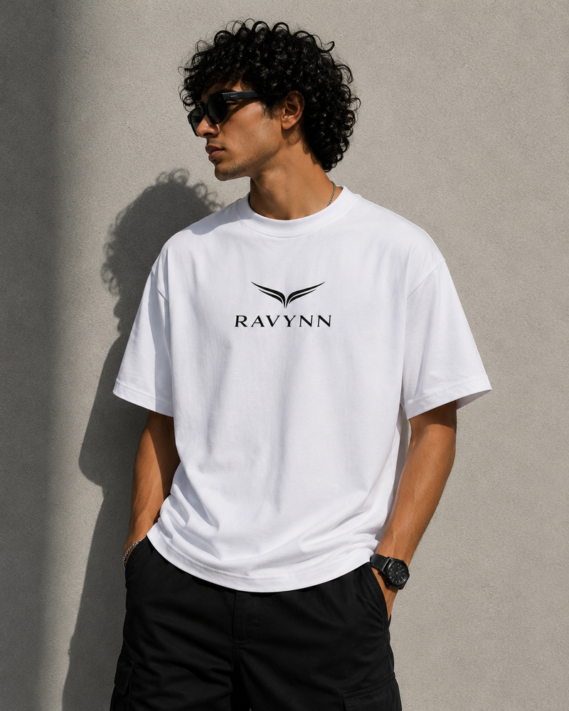 RAVYNN Signature Logo Oversized White T-Shirt
