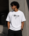 RAVYNN Oversized White T-Shirt – "Awaazz" Pointing Hand Hindi-English Graphic