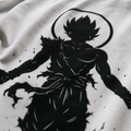 RAVYNN Oversized White T-Shirt – Ultra Instinct Goku Halo Silhouette Anime Back Graphic