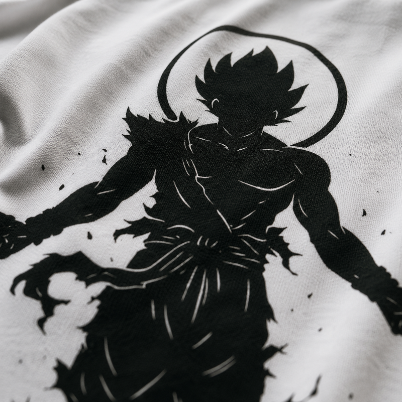 RAVYNN Oversized White T-Shirt – Ultra Instinct Goku Halo Silhouette Anime Back Graphic