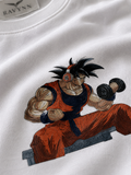 RAVYNN Oversized White T-Shirt – Goku Dumbbell Curl Gym Anime Graphic