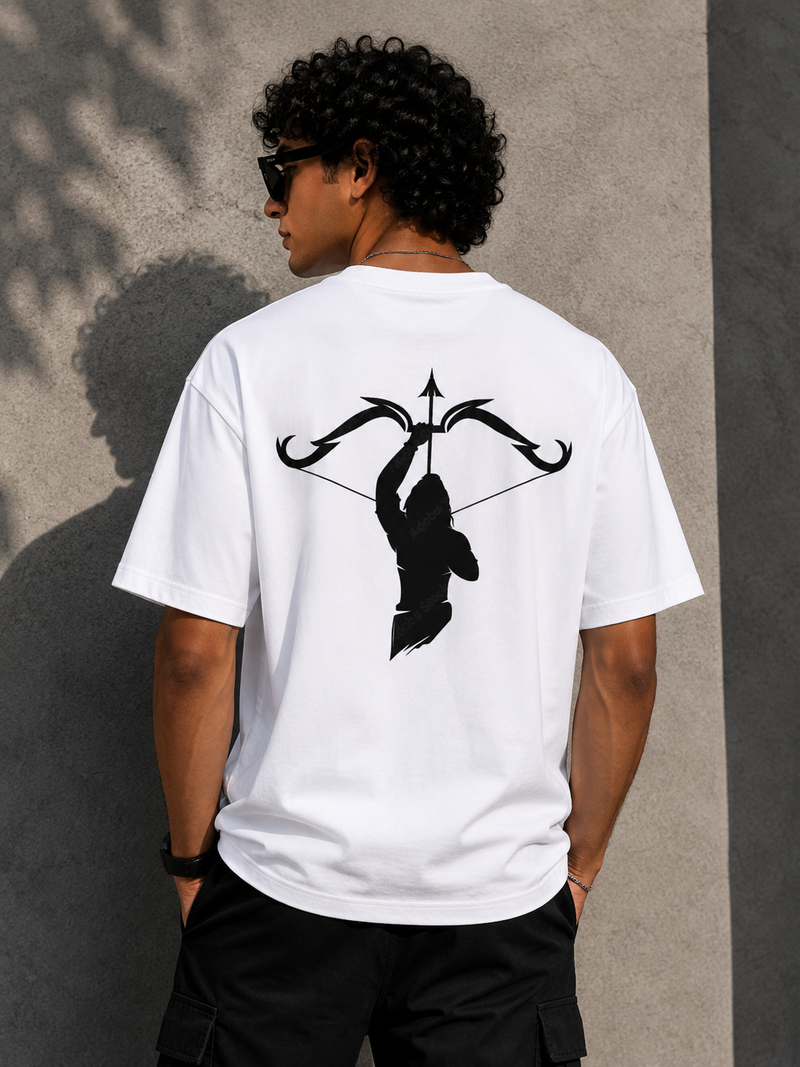 RAVYNN Oversized White T-Shirt – Lord Ram Bow & Arrow Archer Silhouette Graphic