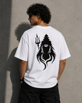 RAVYNN Oversized White T-Shirt – Lord Shiva Tripundra & Trishul Silhouette Graphic